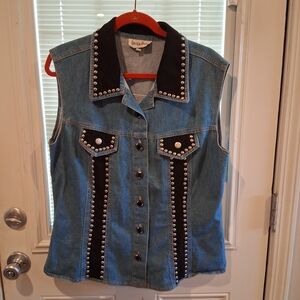 Studded Denim Vest with Black Accents